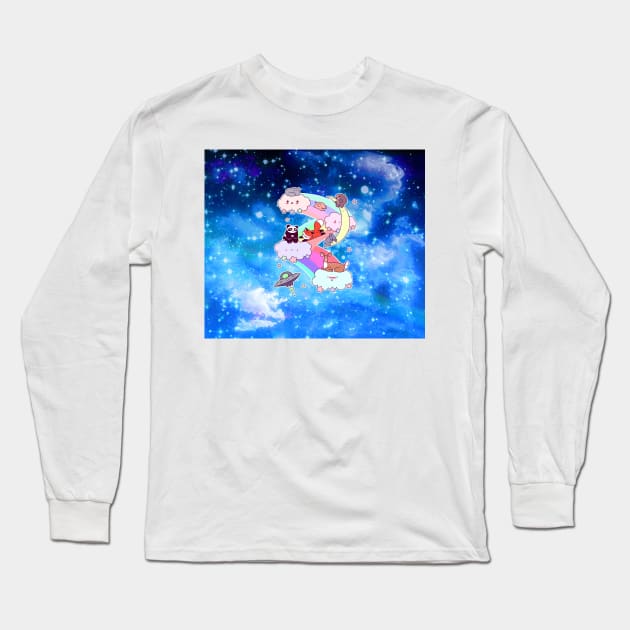 Rainbow Space Animals Blue Night Sky Long Sleeve T-Shirt by saradaboru